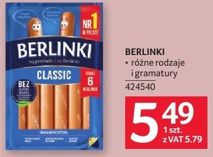 Parówki z szynki Morliny berlinki natura promocja w Selgros