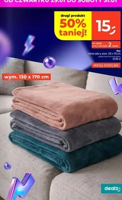 Koc wym. 130 x 170 cm różne kolory promocja w Dealz