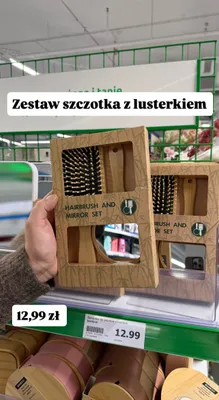 Zestaw szczotka do włosów z lusterkiem bambusowa promocja w Action