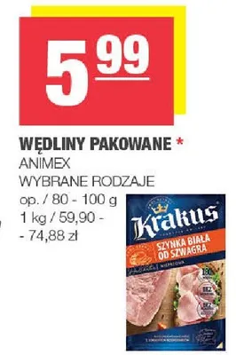 Wędliny pakowane Animex promocja w SPAR