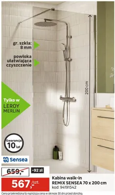 Kabina walk-in REMIX SENSEA 70 x 200 cm promocja w Leroy Merlin