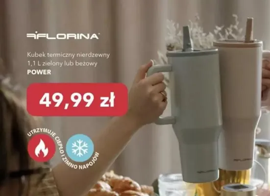 Kubek termiczny nierdzewny 1,1 L beżowy POWER FLORINA promocja