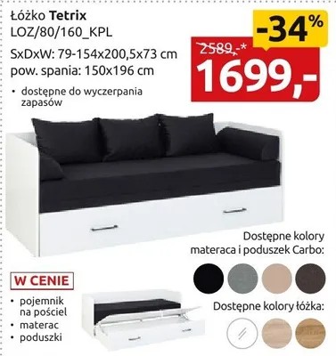 Łóżko Tetrix LOZ/80/160_KPL promocja w Black Red White