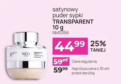 Satynowy puder sypki TRANSPARENT  10 g NEO promocja