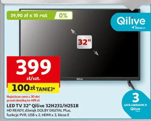 Telewizor LED TV 32" Qilive 32H231/H251B promocja w Auchan
