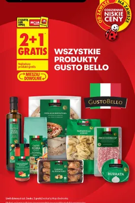 Produkty Gusto Bello 2+1 gratis promocja w Biedronka