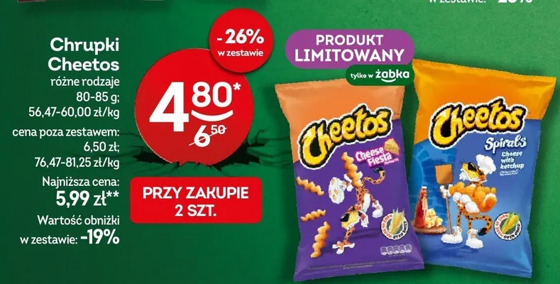 Chrupki Cheetos różne rodzaje promocja w Żabka