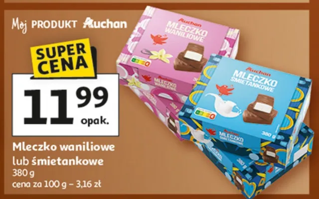 Mleczko waniliowe lub śmietankowe Auchan promocja w Auchan