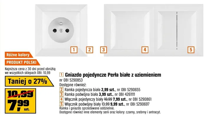 Włącznik podwójny biały Perla promocja w OBI