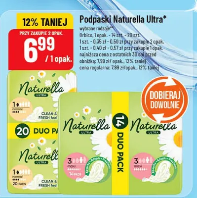 Podpaski Naturella Ultra, wybrane rodzaje, 1 opak. - 16 szt. - 20 szt. promocja w POLOmarket