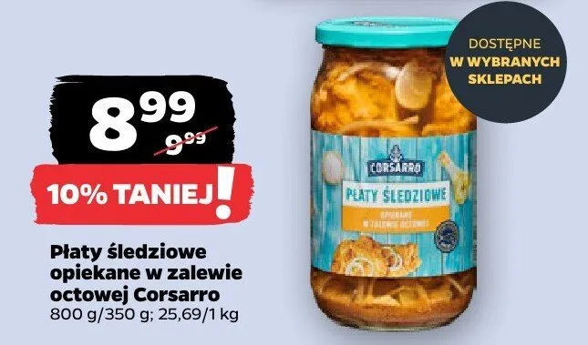 Płaty śledziowe opiekane w zalewie octowej Corsarro promocja w Netto