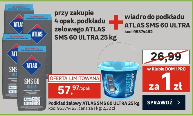 Podkład żelowy ATLAS SMS 60 ULTRA 25 kg + wiadro do podkładu ATLAS SMS 60 ULTRA promocja w Leroy Merlin