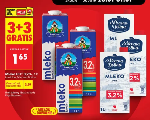 Mleko UHT 3,2% Łowickie promocja w Biedronka
