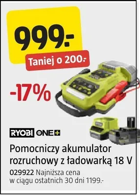 Pomocniczy akumulator rozruchowy z ładowarką 18 V RYOBI ONE+ promocja w Jula