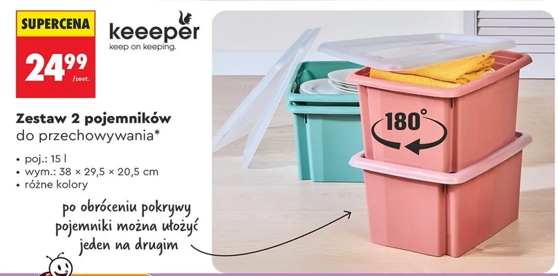 Zestaw 2 pojemników do przechowywania Keeeper promocja w Biedronka