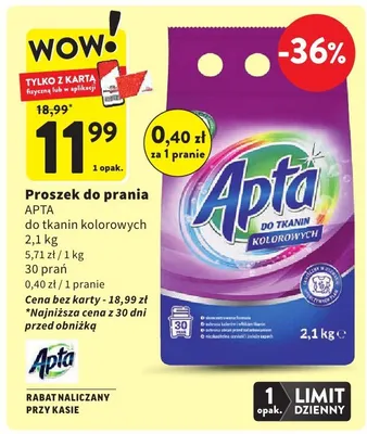 Proszek do prania APTA do tkanin kolorowych promocja w Intermarche
