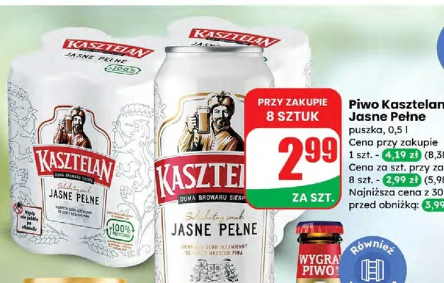 Piwo Kasztelan Jasne Pełne promocja w Dino