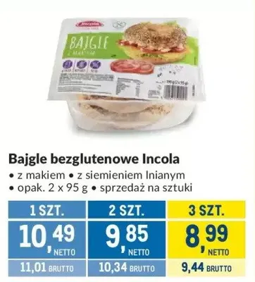 Bajgle bezglutenowe Incola z mąkiem z ziemieniem lnianym promocja w Makro