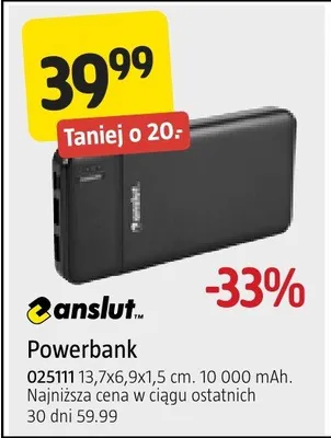 Powerbank 025111 13,7x6,9x1,5 cm. 10 000 mAh promocja w Jula