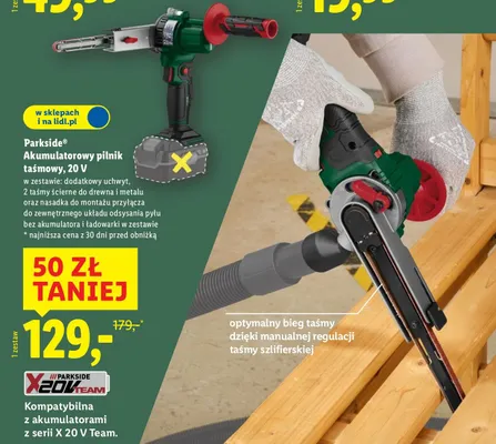 Akumulatorowy pilnik taśmowy 20V promocja w Lidl