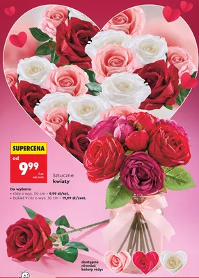 Bukiet 9 róż sztucznych o wys. 30 cm promocja w Biedronka