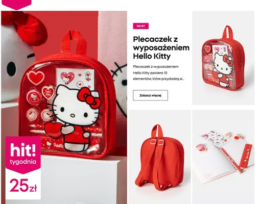 Plecaczek z wyposażeniem Hello Kitty promocja w Pepco