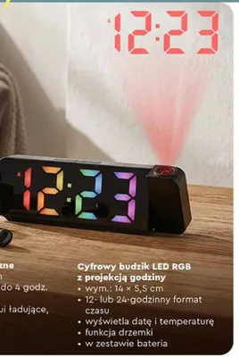 Cyfrowy budzik LED RGB z projekcją godziny promocja w Biedronka