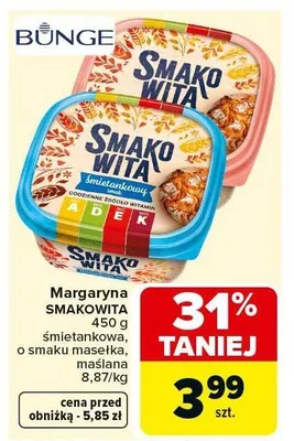 Margaryna Smakowita śmietankowa 450g promocja w Carrefour