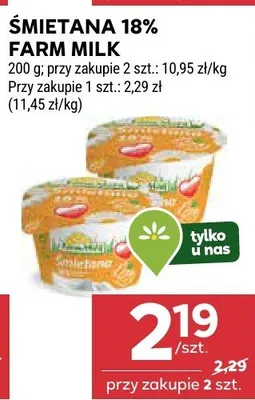 Śmietana 18% Farm Milk promocja w Stokrotka