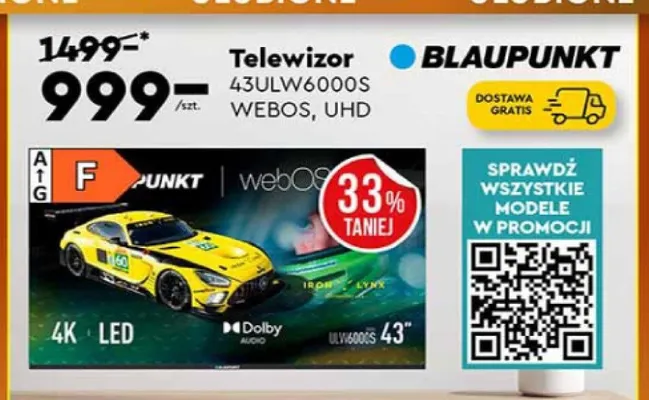 Telewizor BLAUPUNKT 43ULW6000S WEBOS, UHD promocja w Biedronka