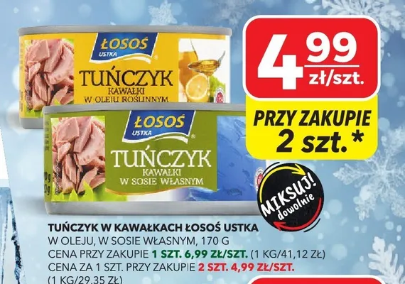 Tuńczyk w kawałkach Łosoś w oleju/w sosie własnym 170g promocja
