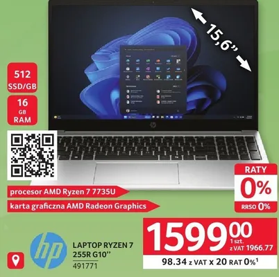 Laptop HP RYZEN 7 255R G10 15.6" promocja w Selgros