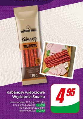 Kabanosy wieprzowe, różne rodzaje promocja w Dino