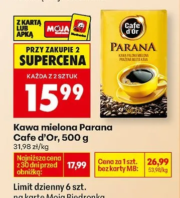 Kawa mielona Parana  500 g Cafe d'Or promocja w Biedronka