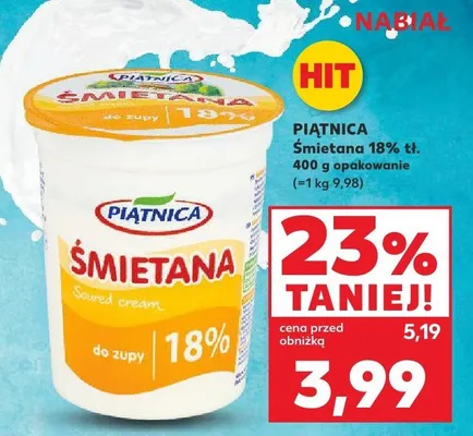 Śmietana 18% tł. Piątnica promocja w Kaufland