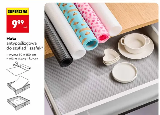 Mata antypoślizgowa do szuflad i szafek, różne wzory i kolory promocja w Biedronka