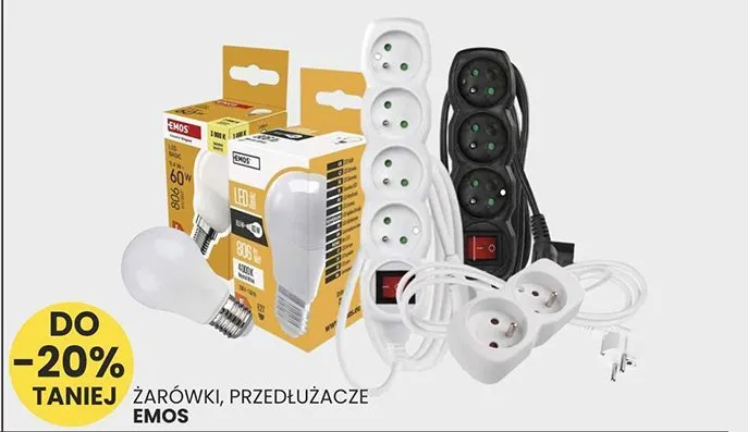 Żarówki, przedłużacze EMOS promocja w Wafelek