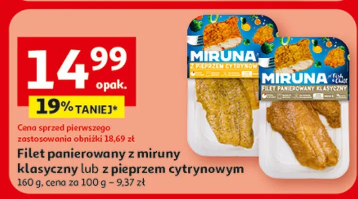 Filet panierowany z miruny klasyczny lub z pieprzem cytrynowym Miruna, 160 g promocja w Auchan