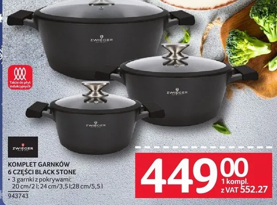 Komplet garnków 6 części Black Stone Zwieger promocja w Selgros