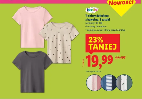 T-shirty dziecięce z bawełną 3 sztuki promocja w Lidl