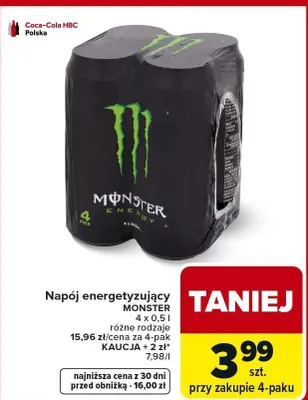 Napój energetyzujący różne rodzaje Monster promocja w Carrefour