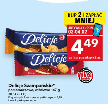 Ciastka Szampańskie wiśniowe 147g Delicje promocja w LEWIATAN