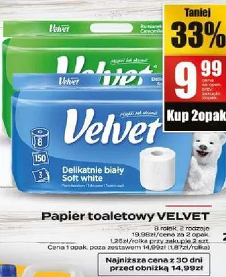 Papier toaletowy VELVET Delikatnie biały Soft white promocja w Supeco