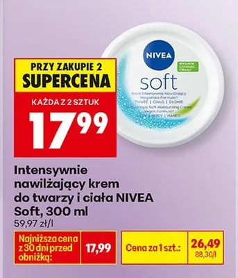 Intensywnie nawilżający krem do twarzy i ciała Soft, 300 ml NIVEA promocja w Biedronka