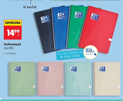 Kołozeszyt A5/80 w kratkę różne kolory promocja w Biedronka