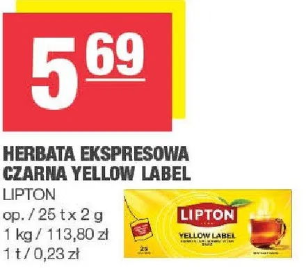 Herbata ekspresowa czarna Yellow Label LIPTON promocja w SPAR