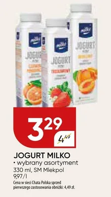 Jogurt milko wybrany asortyment SM Mlekovita promocja w Chata Polska