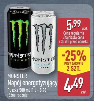 Napój energetyzujący Monster promocja w Aldi