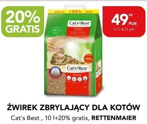 Żwirek zbrylający dla kotów Cat's Best, 10 l+20% gratis promocja w Aquael zoo