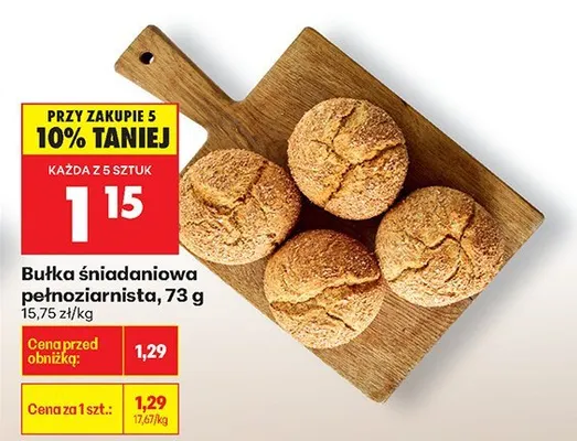 Bułka śniadaniowa pełnoziarnista, 73 g promocja w Biedronka